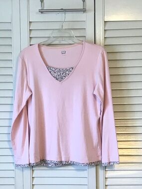Light Pink Long-Sleeve V-Neck Layered Look Top
